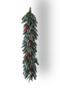 Ghirlandă Artificială Emerald 100 cm, Vârfuri Ninse, Bobițe Roșii Decorative